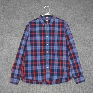 J.Crew Button Down Shirt Mens L Blue Red Plaid Slim Fit Cotton Long Sleeve